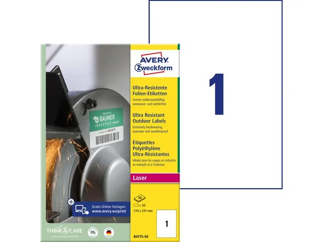 Etikett AVERY H/DUTY LAB 210X297MM 50/FP Sista chansen