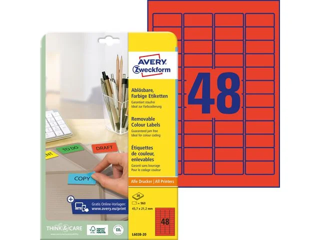 Snabb frakt Etikett AVERY Röd 45,7x21,2 960/FP
