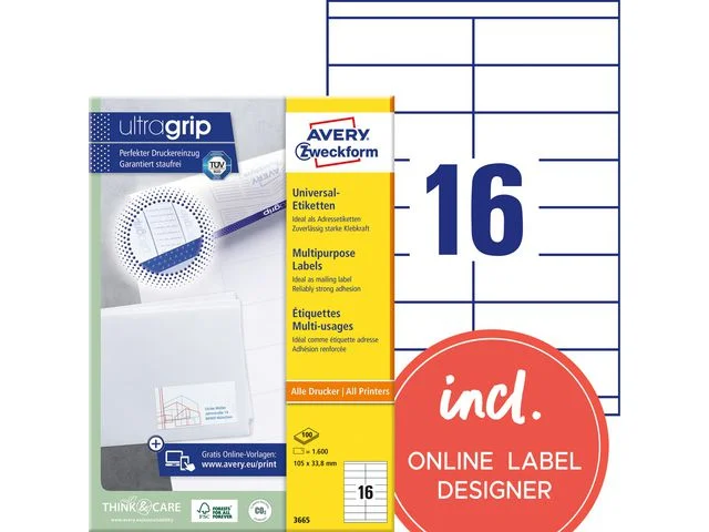 Etikett AVERY Ultragr 105x33,8mm 1600/FP Trygg betalning
