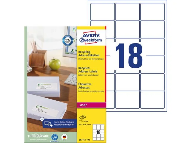 Etikett AVERY RECY 635X466 1800/FP Fri frakt