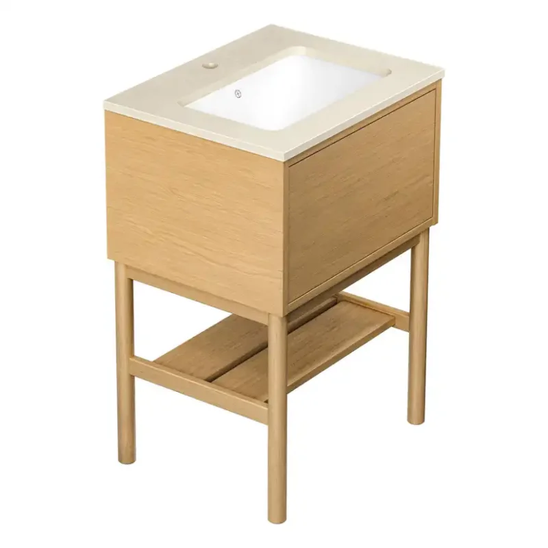 Rabatter Tvättställskåp Gustavsberg Ducentic 60 cm med Stenbänkskiva, Underlimmat Tvättställ och BenställningLjus Ek, Hål för 1 st Singelhålsblandare, Beige Royal