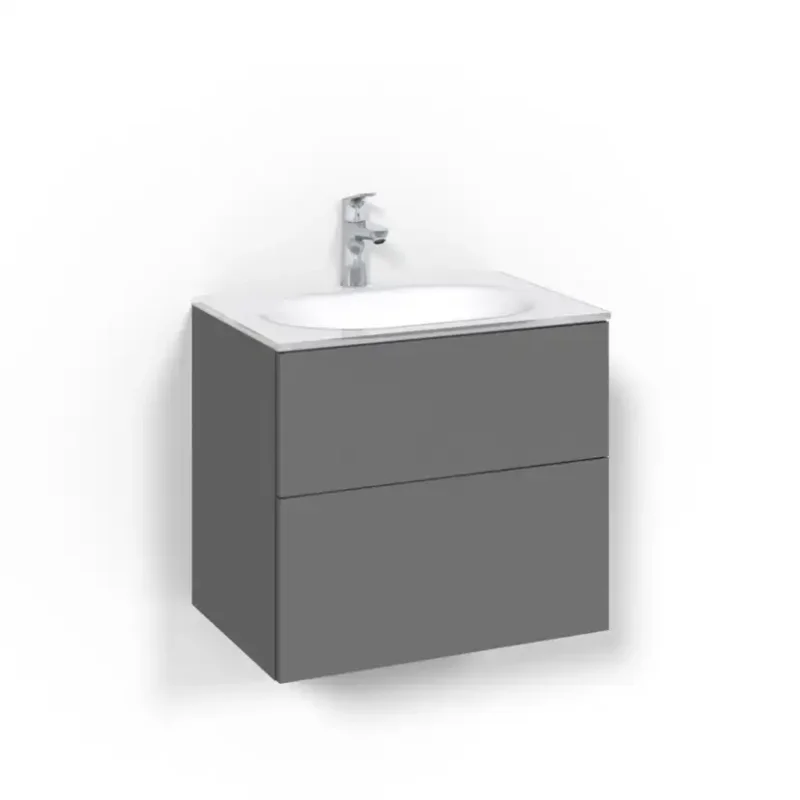 Tvättställsskåp Macro Design Crown Push Open Med GlastvättställBredd 600 mm, Antracitgrå, Glastvättställ Vit Säker betalning