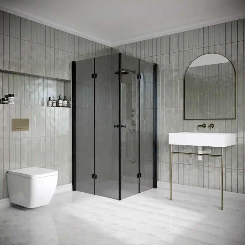 Duschhörn Hietakari Classic 150 Vikbara Dörrar795x795x1900 mm, Rökglas, Svarta profiler Erbjudande